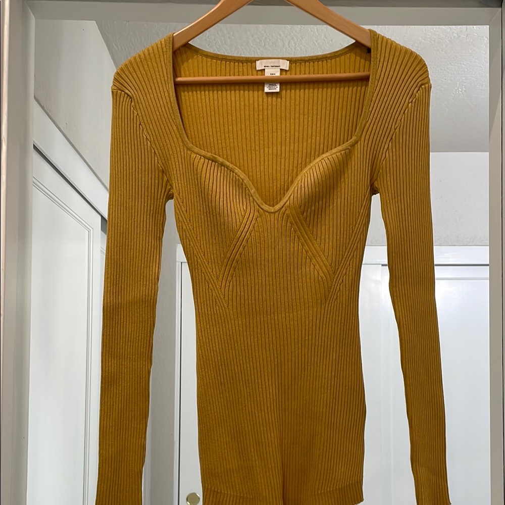 Cute Maternity Mustard Ribbed Long Sleeve Top